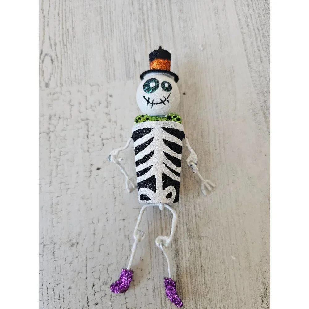Pier 1 glitter‎ skeleton jointed ornament sparkle retired rare Xmas tree top hat